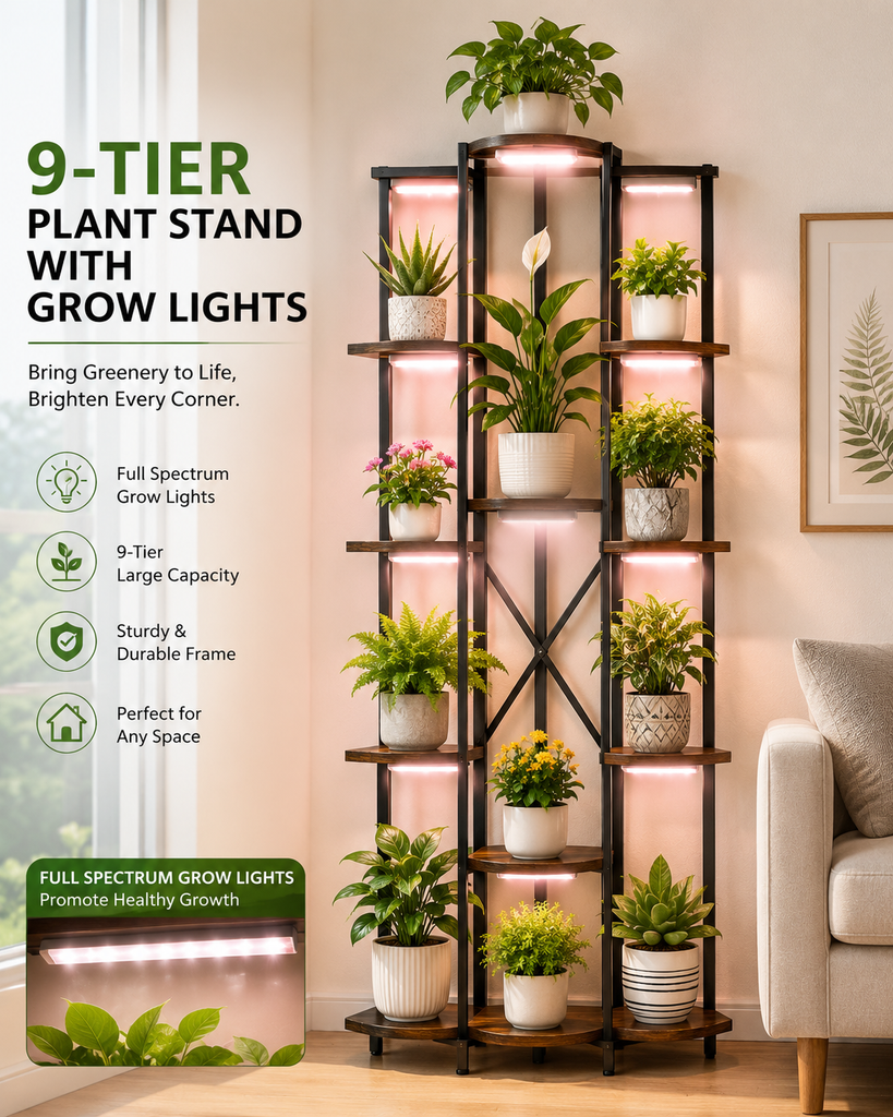 plant stand indoor with grow lights