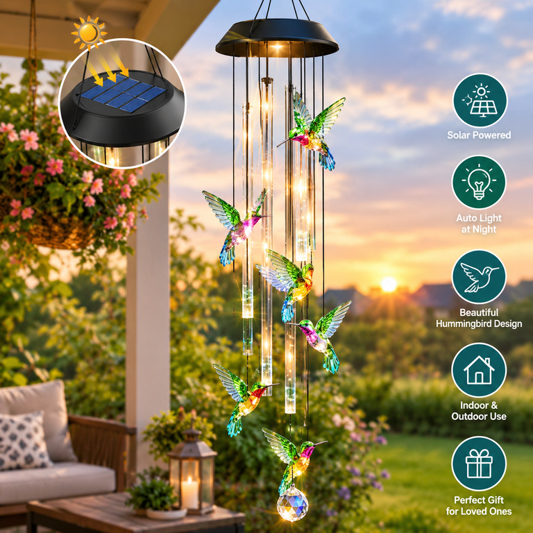 Solar Hummingbird Wind Chimes